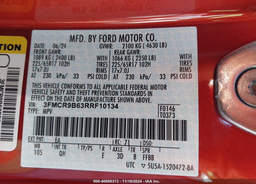 2024 FORD BRONCO SPORT BIG BEND VIN: 3FMCR9B63RRF10134
