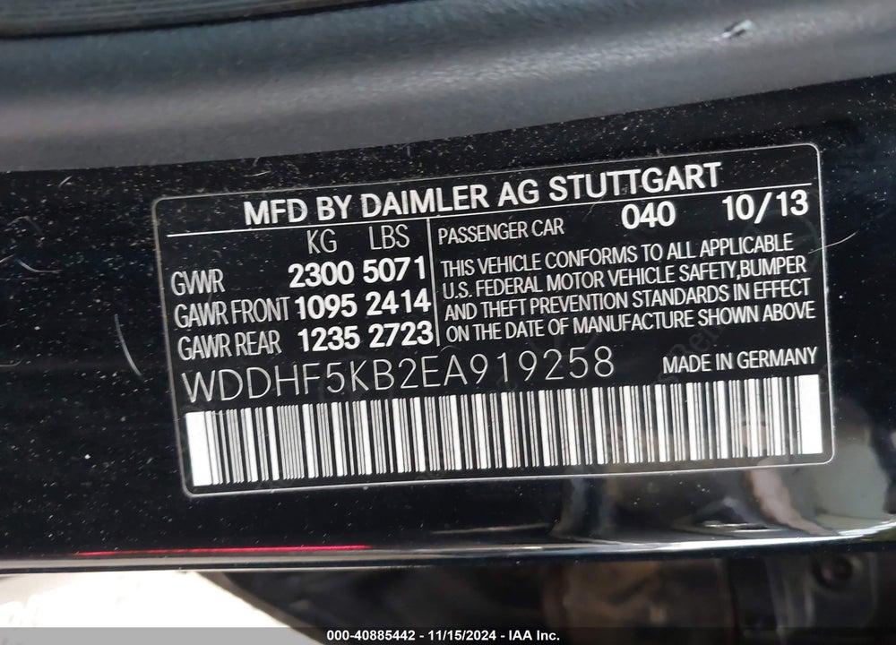2014 MERCEDES-BENZ E 350 VIN: WDDHF5KB2EA919258