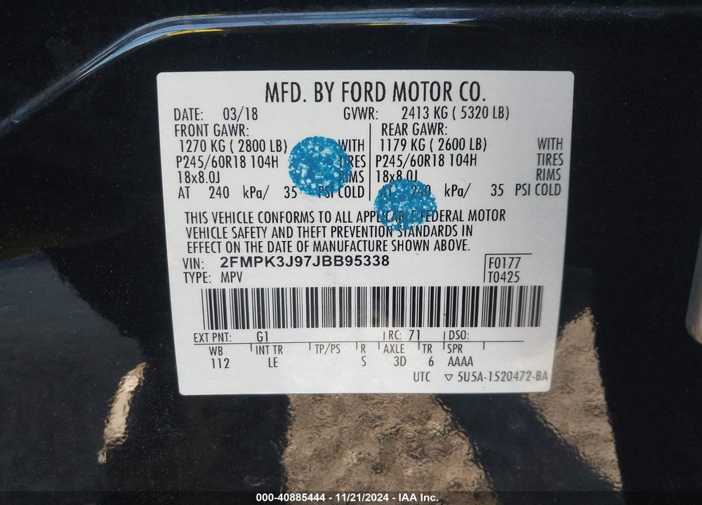 2018 FORD EDGE SEL VIN: 2FMPK3J97JBB95338