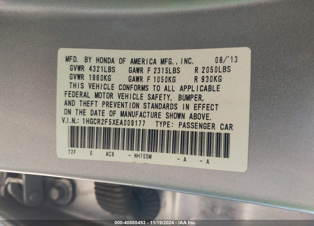 2014 HONDA ACCORD SPORT VIN: 1HGCR2F5XEA009177