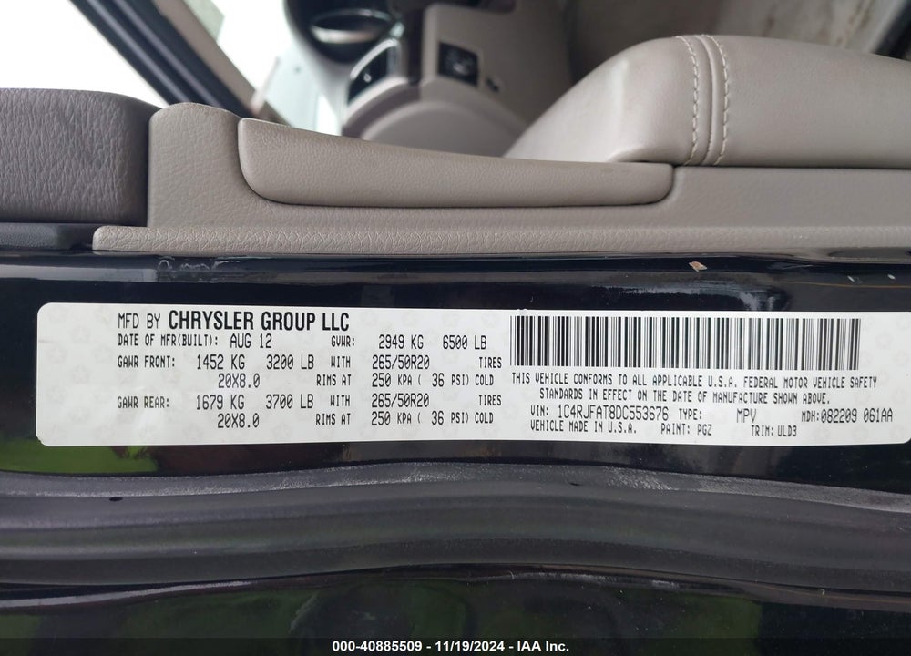 2013 JEEP GRAND CHEROKEE LAREDO VIN: 1C4RJFAT8DC553676