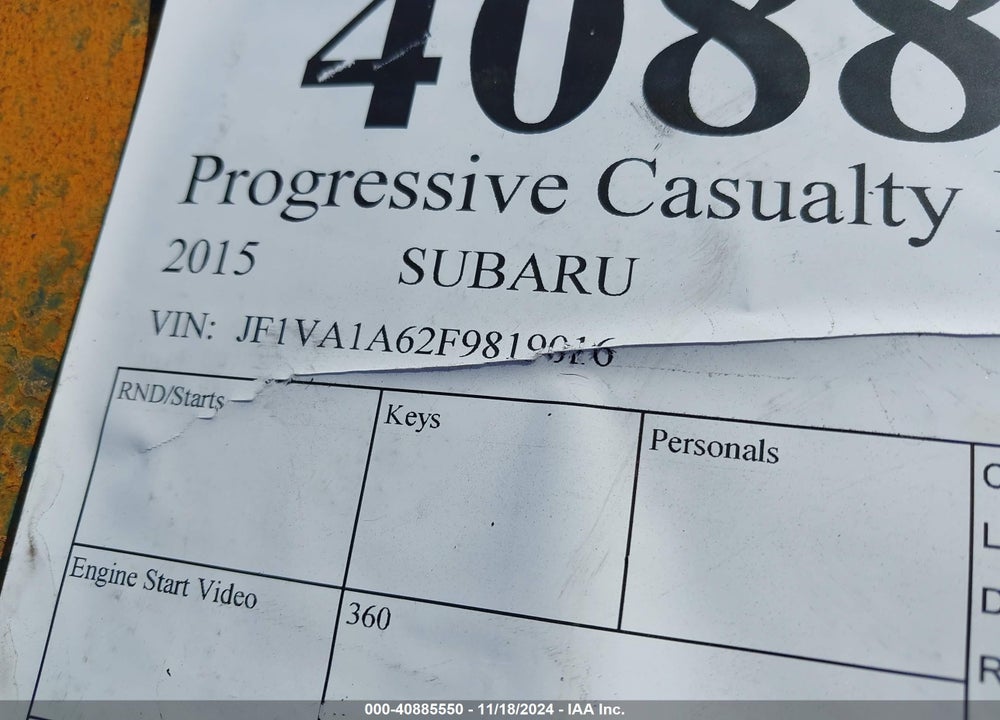 2015 SUBARU WRX VIN: JF1VA1A62F9819016