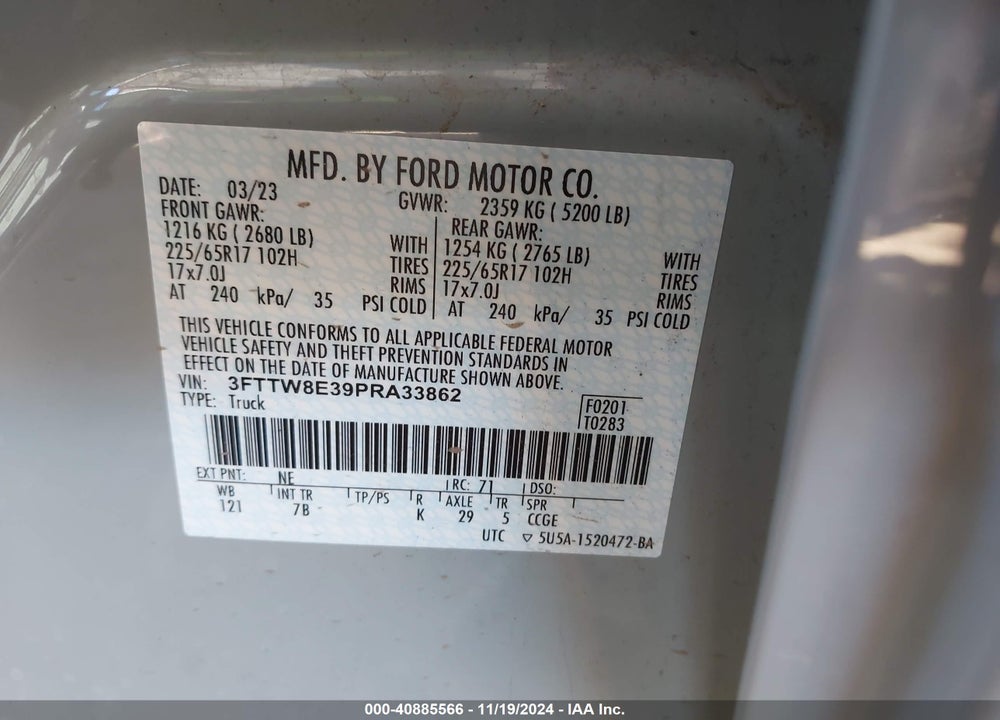 2023 FORD MAVERICK XLT VIN: 3FTTW8E39PRA33862