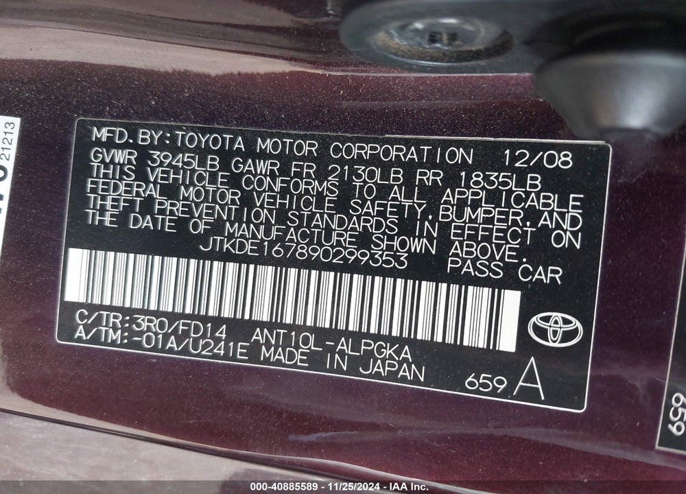 2009 SCION TC VIN: JTKDE167890299353