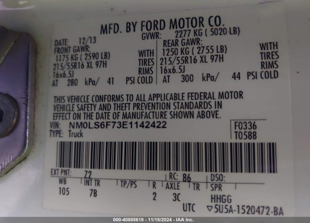 2014 FORD TRANSIT CONNECT XLT VIN: NM0LS6F73E1142422
