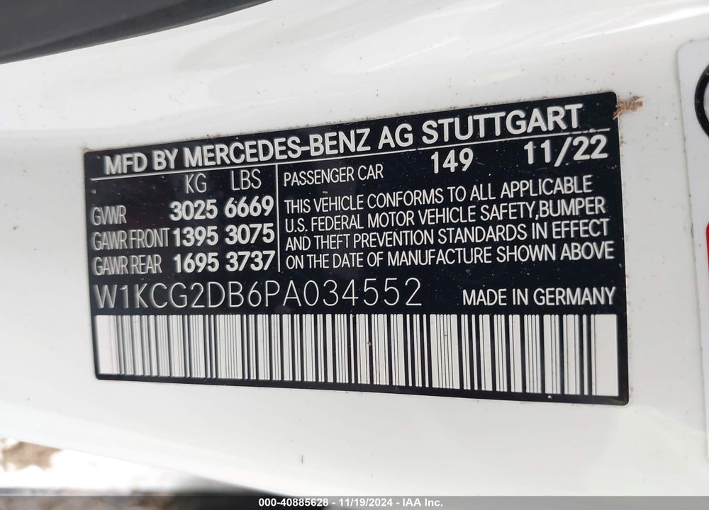 2023 MERCEDES-BENZ EQS 450 VIN: W1KCG2DB6PA034552