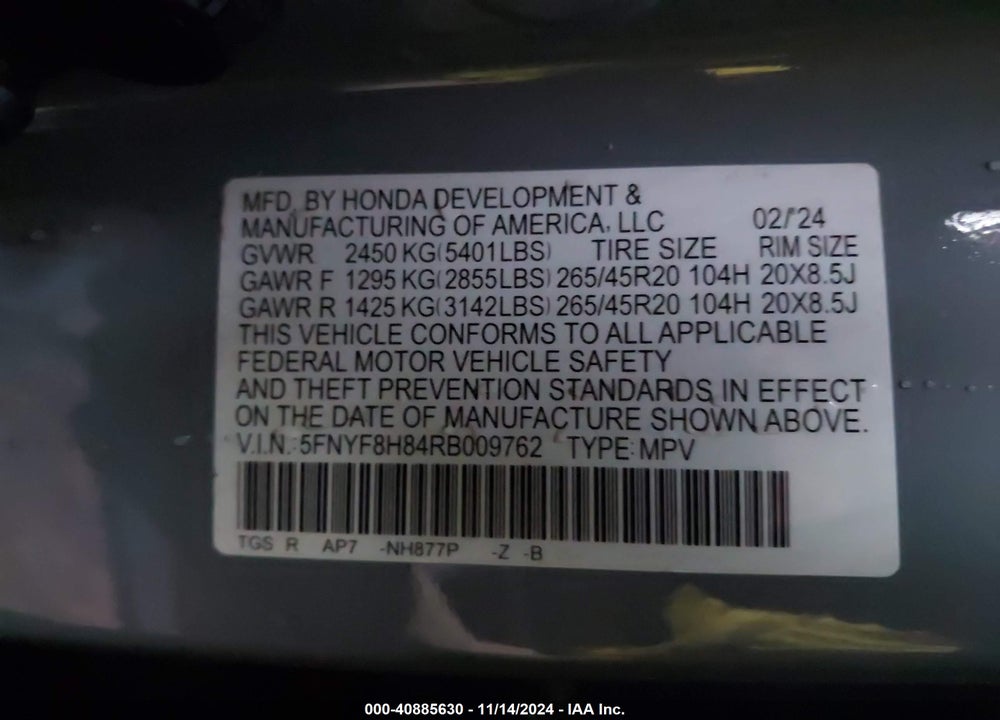 2024 HONDA PASSPORT AWD BLACK VIN: 5FNYF8H84RB009762