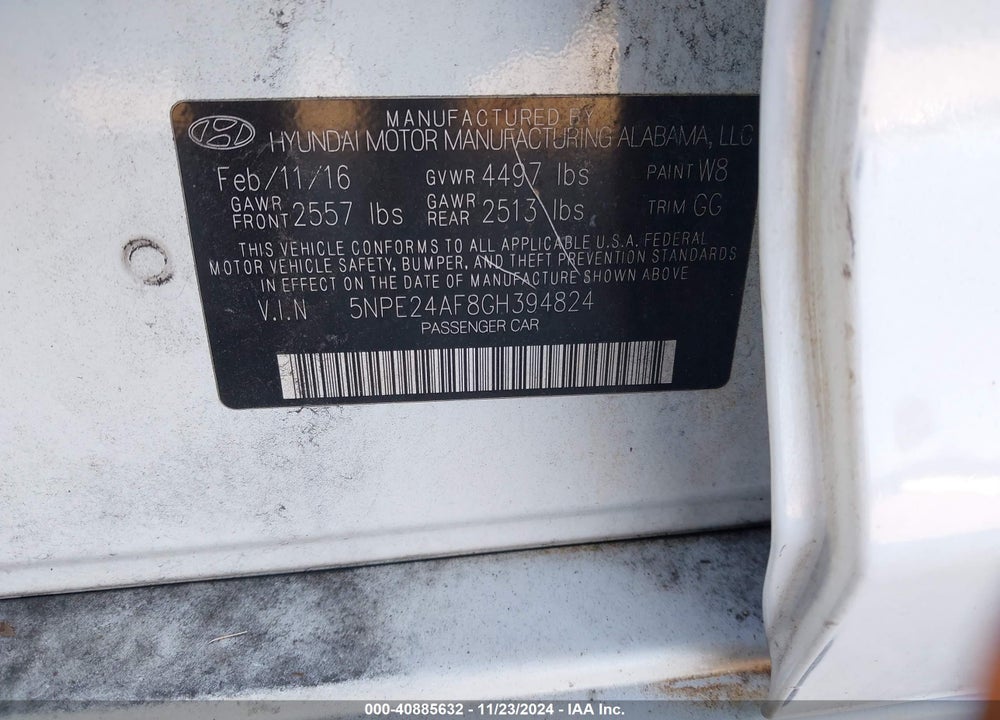 2016 HYUNDAI SONATA VIN: 5NPE24AF8GH394824