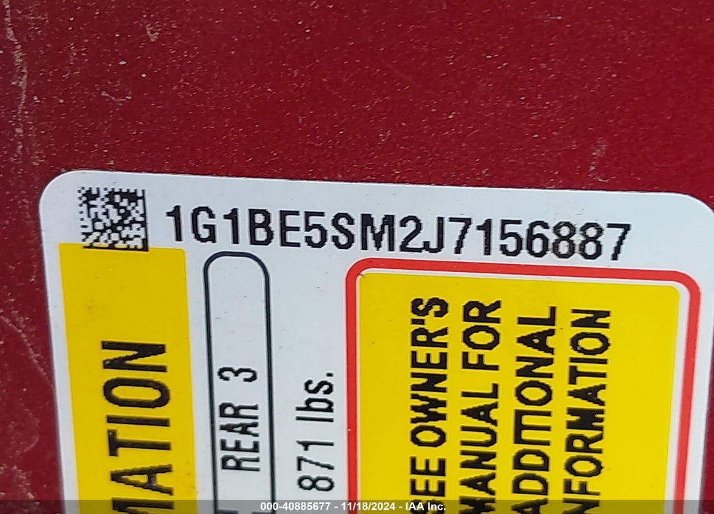 2018 CHEVROLET CRUZE VIN: 1G1BE5SM2J7156887