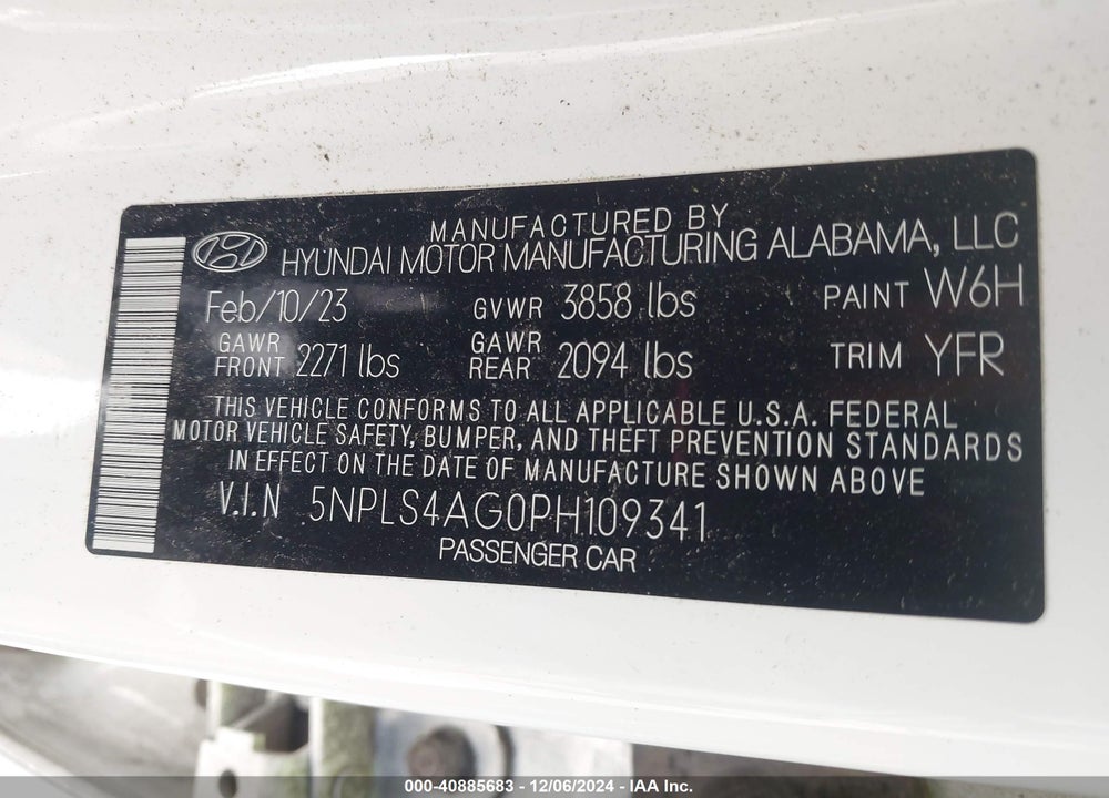2023 HYUNDAI ELANTRA SEL VIN: 5NPLS4AG0PH109341