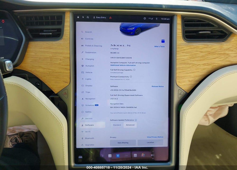 2019 TESLA MODEL S VIN: 5YJSA1E28KF335016