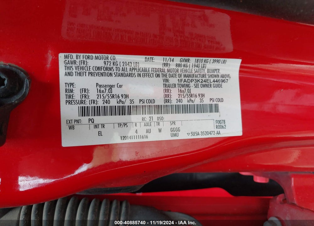 2014 FORD FOCUS SE VIN: 1FADP3K24EL446967
