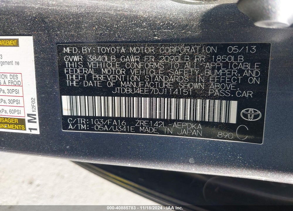 2013 TOYOTA COROLLA L VIN: JTDBU4EE7DJ114151