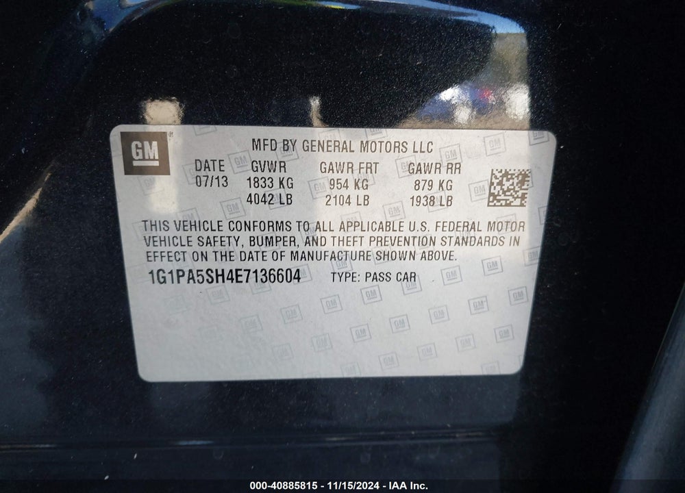 2014 CHEVROLET CRUZE LS AUTO VIN: 1G1PA5SH4E7136604