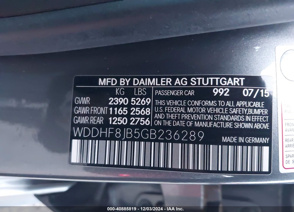 2016 MERCEDES-BENZ E 350 VIN: WDDHF8JB5GB236289