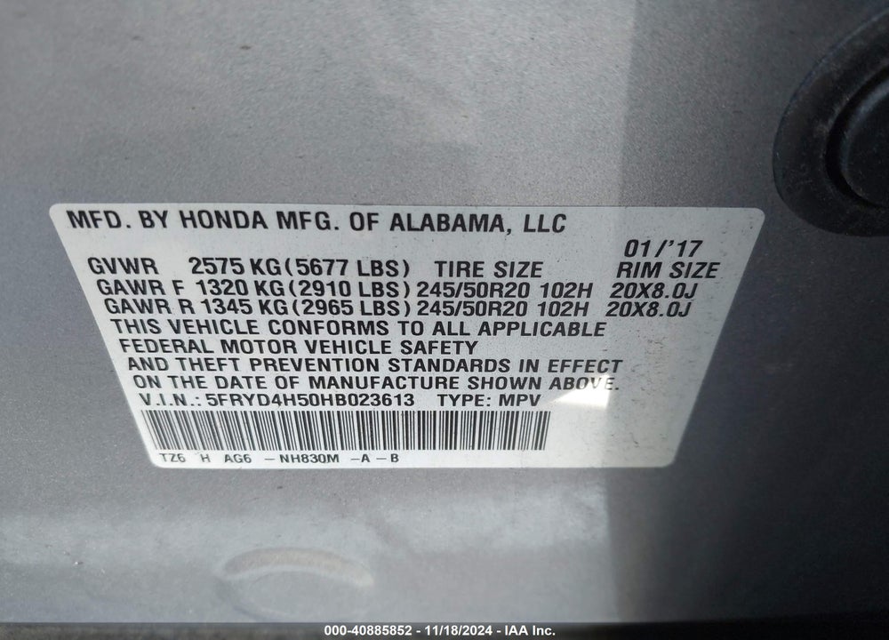 2017 ACURA MDX TECHNOLOGY PACKAGE VIN: 5FRYD4H50HB023613