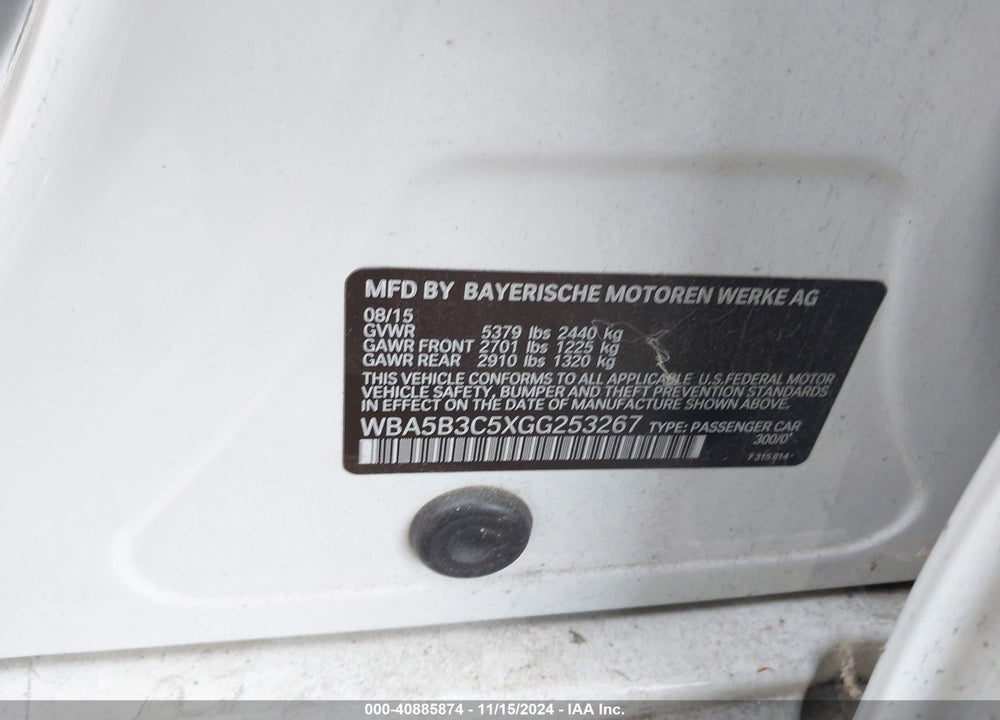 2016 BMW 535I XDRIVE VIN: WBA5B3C5XGG253267