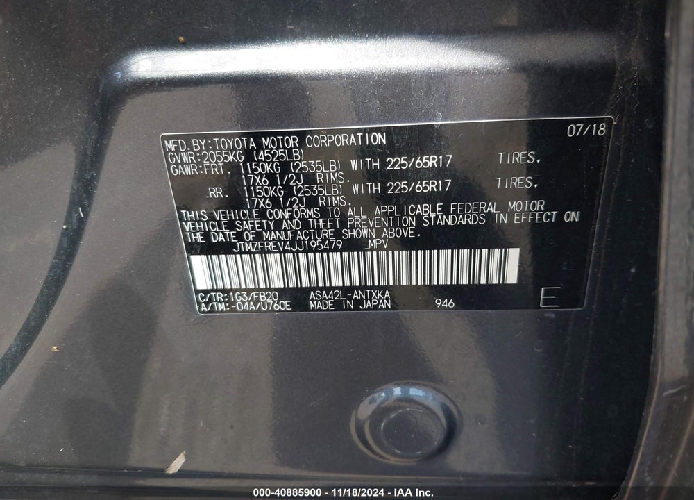 2018 TOYOTA RAV4 LE VIN: JTMZFREV4JJ195479