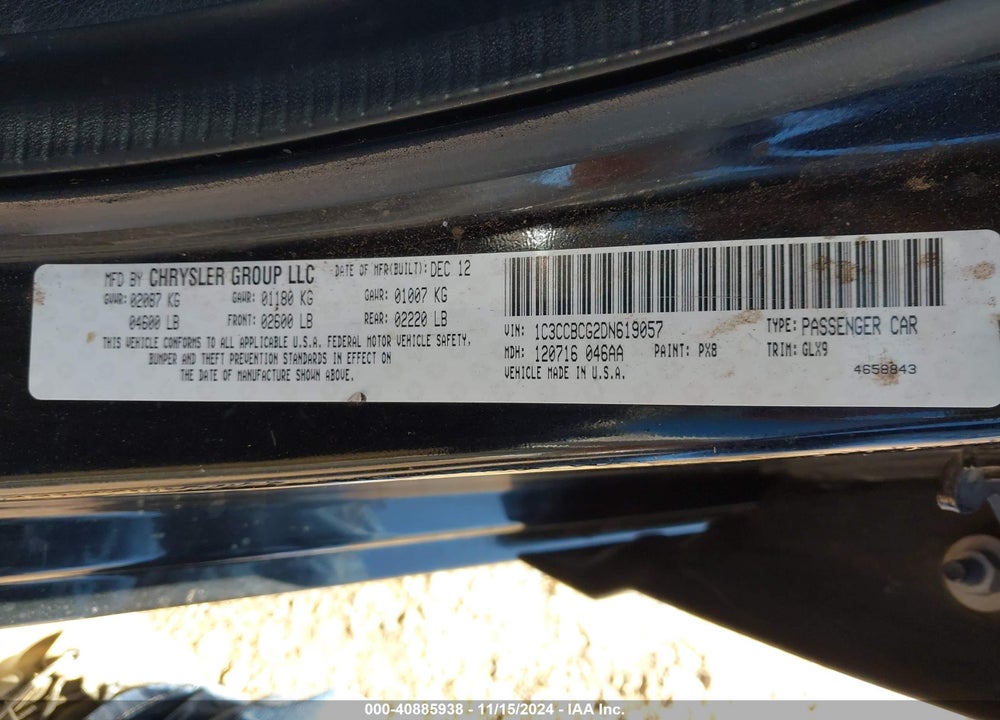 2013 CHRYSLER 200 LIMITED VIN: 1C3CCBCG2DN619057