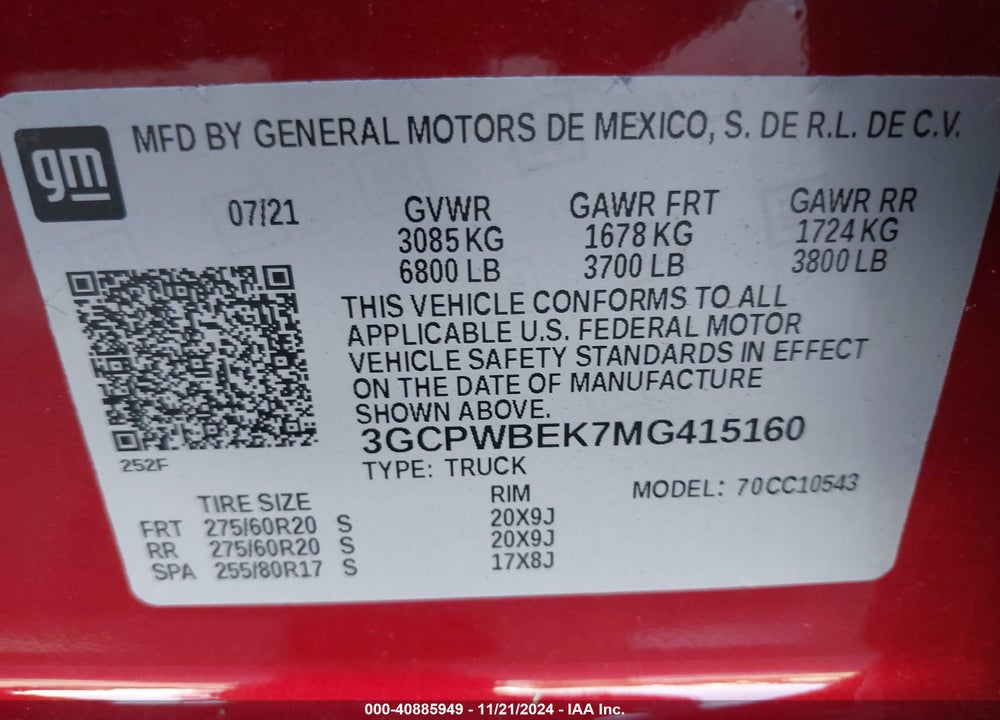 2021 CHEVROLET SILVERADO 1500 2WD SHORT BED CUSTOM VIN: 3GCPWBEK7MG415160