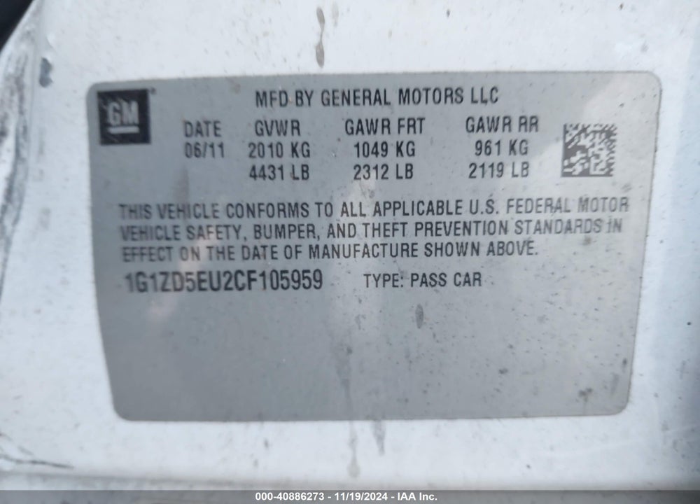 2012 CHEVROLET MALIBU 2LT VIN: 1G1ZD5EU2CF105959