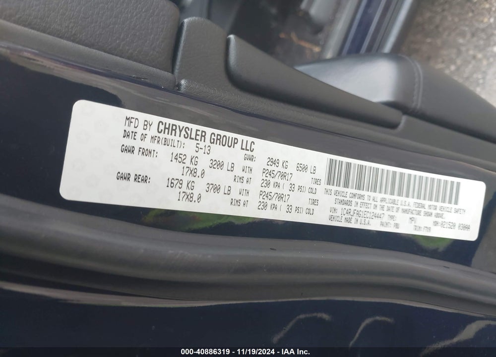 2014 JEEP GRAND CHEROKEE VIN: 1C4RJFAG1EC124447