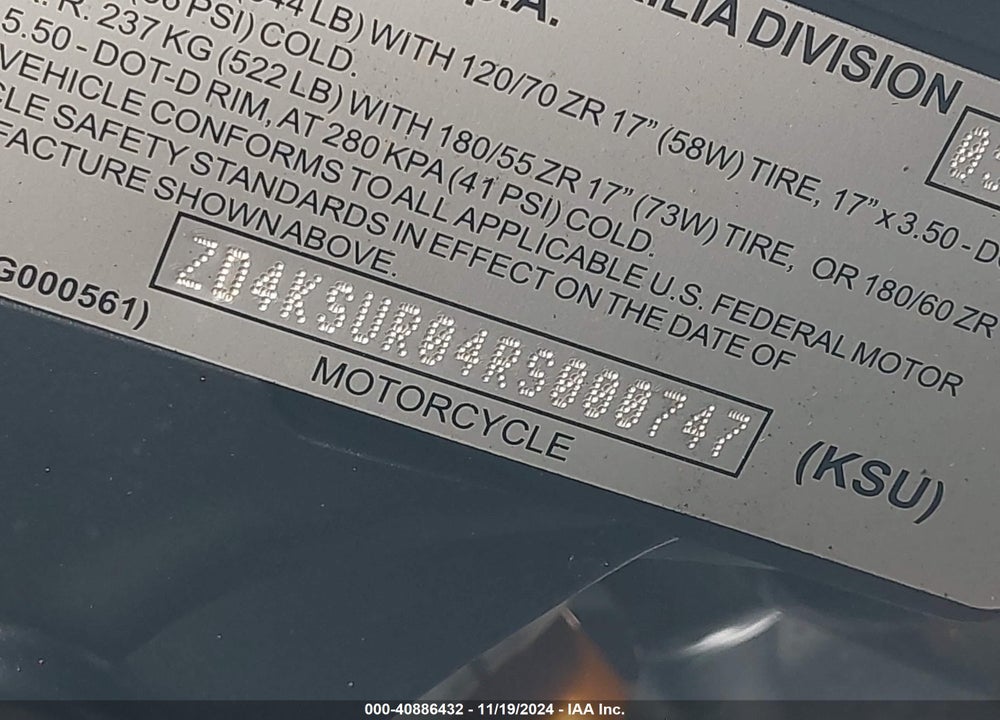 2024 APRILIA RS 660 EXTREMA VIN: ZD4KSUR04RS000747