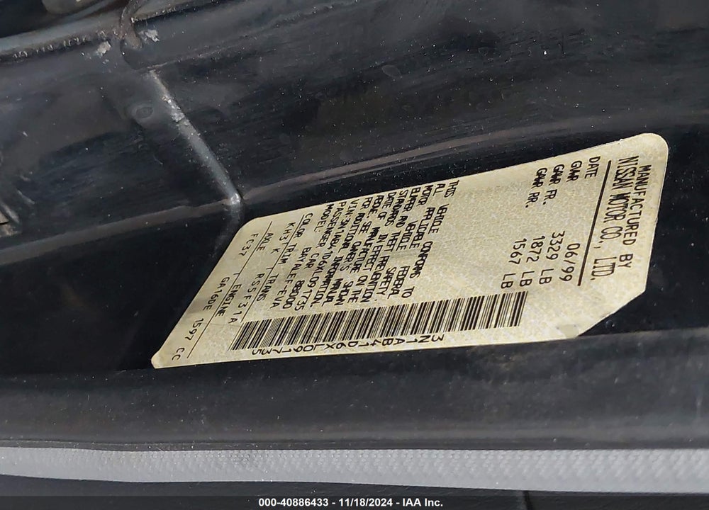 1999 NISSAN SENTRA VIN: 3N1AB41D6XL091735