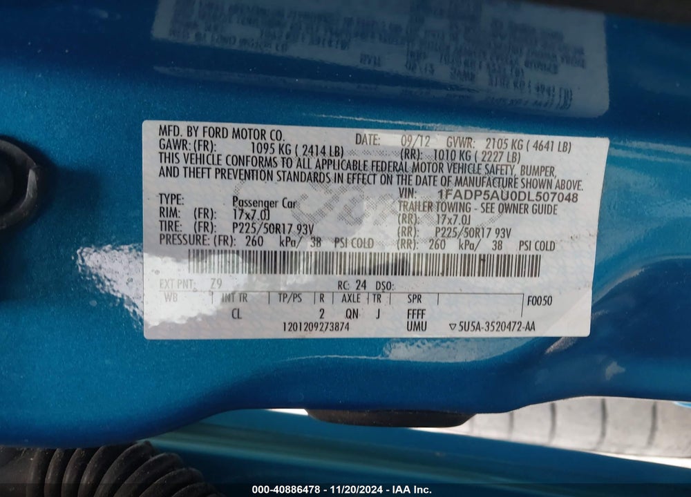 2013 FORD C-MAX HYBRID VIN: 1FADP5AU0DL507048