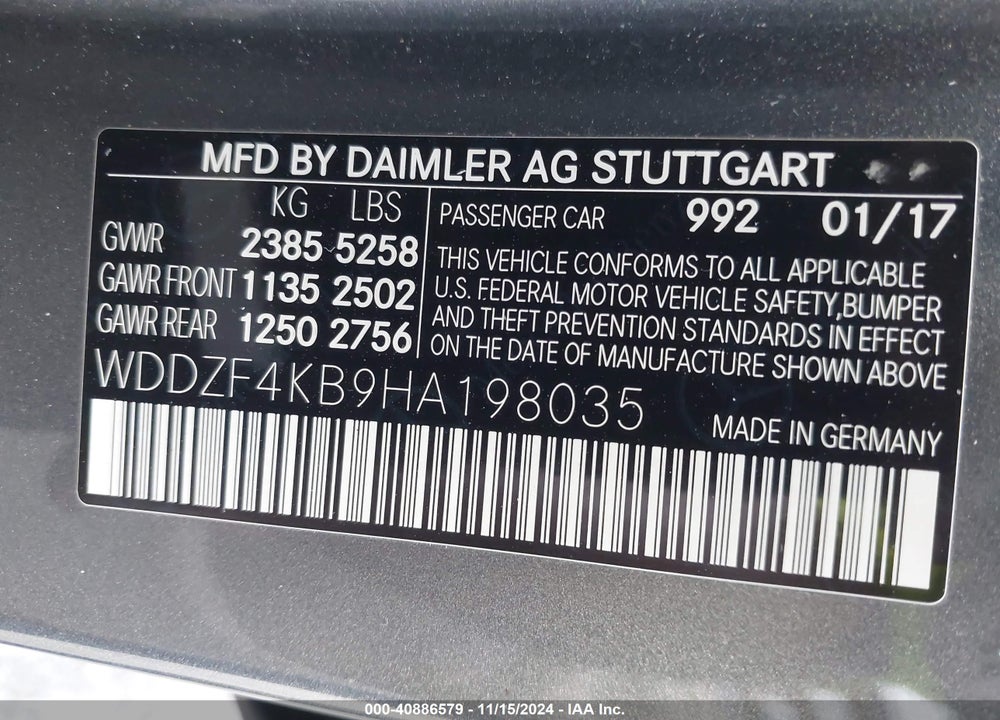 2017 MERCEDES-BENZ E 300 4MATIC VIN: WDDZF4KB9HA198035