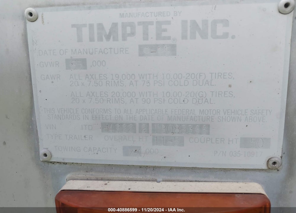 1996 TRAILER TIMPTE VIN: 1TDH42222TB089368