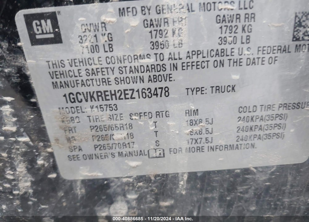 2014 CHEVROLET SILVERADO 1500 1LT VIN: 1GCVKREH2EZ163478