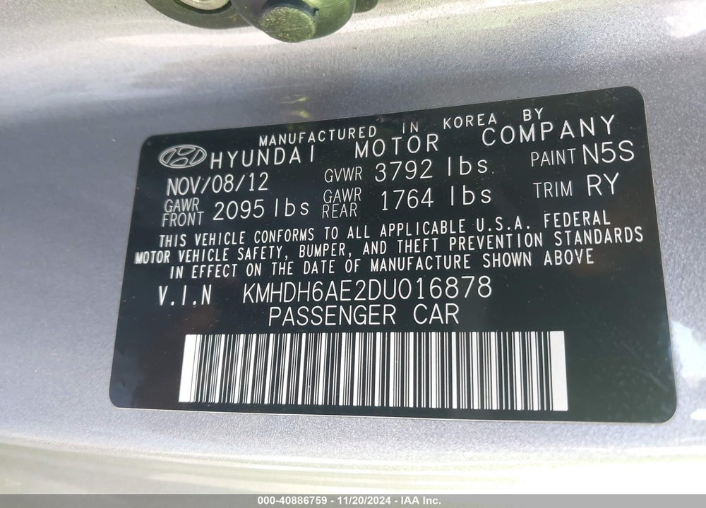 2013 HYUNDAI ELANTRA GS VIN: KMHDH6AE2DU016878