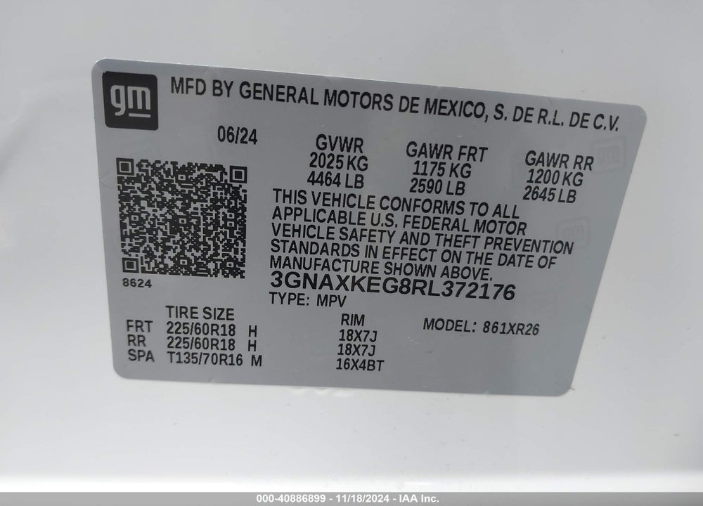 2024 CHEVROLET EQUINOX FWD LT VIN: 3GNAXKEG8RL372176