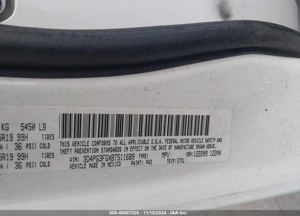 2011 DODGE JOURNEY CREW VIN: 3D4PG3FGXBT511689