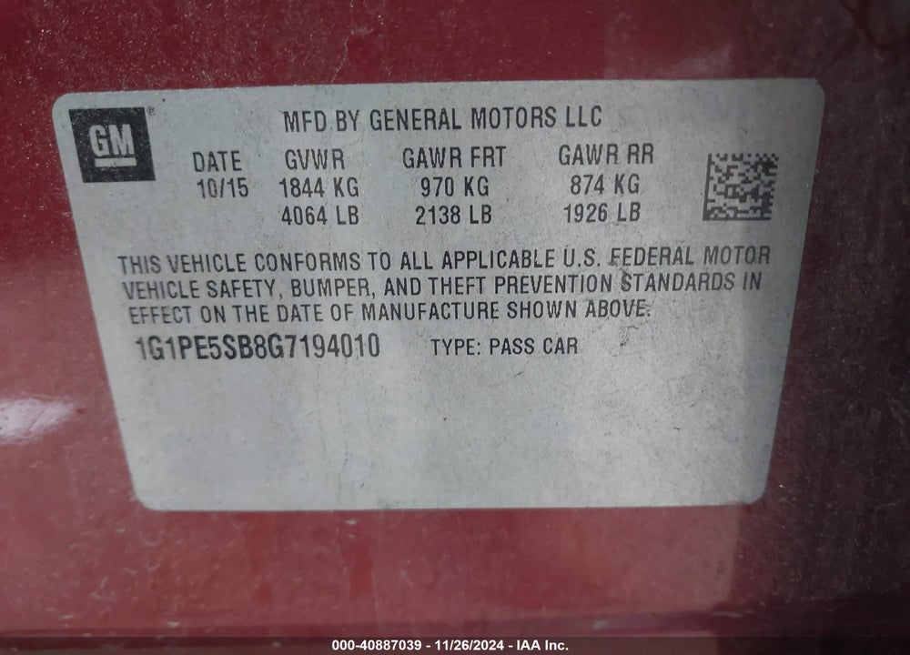 2016 CHEVROLET CRUZE LIMITED 1LT AUTO VIN: 1G1PE5SB8G7194010