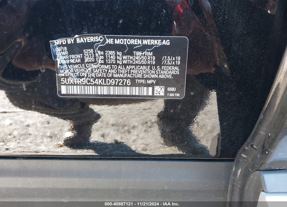 2019 BMW X3 XDRIVE30I VIN: 5UXTR9C54KLD97276