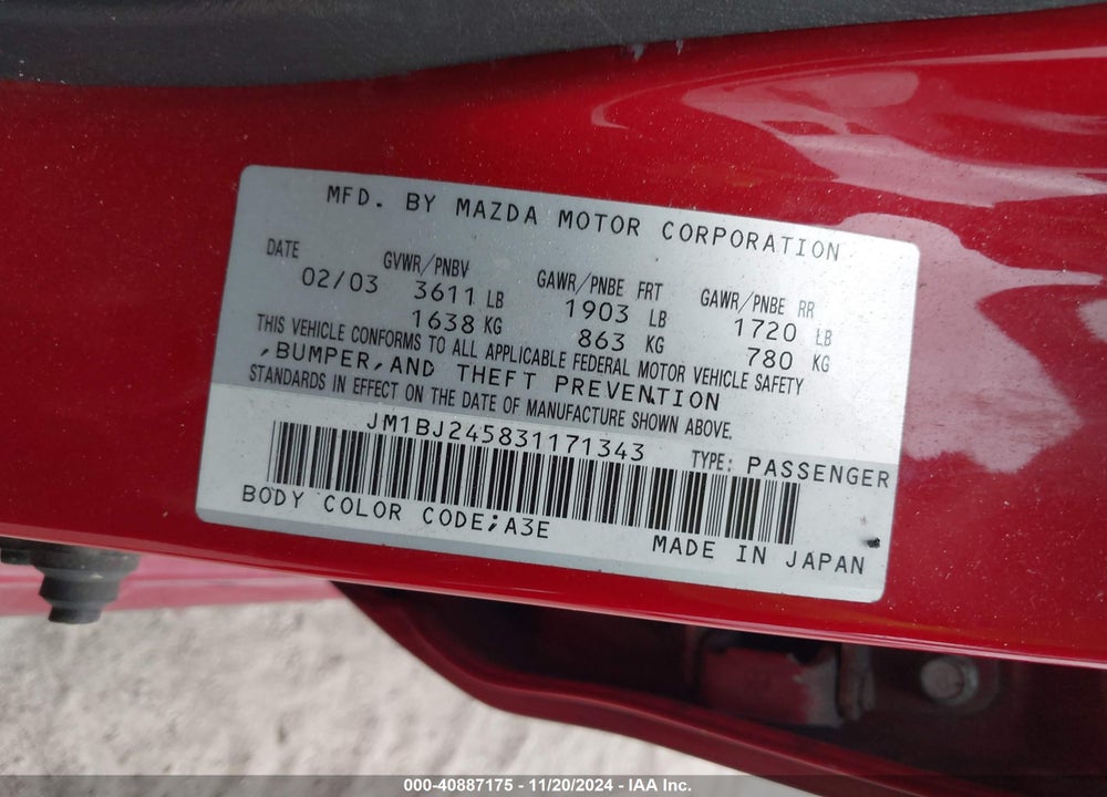 2003 MAZDA PROTEGE5 VIN: JM1BJ245831171343