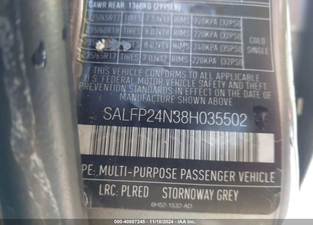2008 LAND ROVER LR2 SE VIN: SALFP24N38H035502