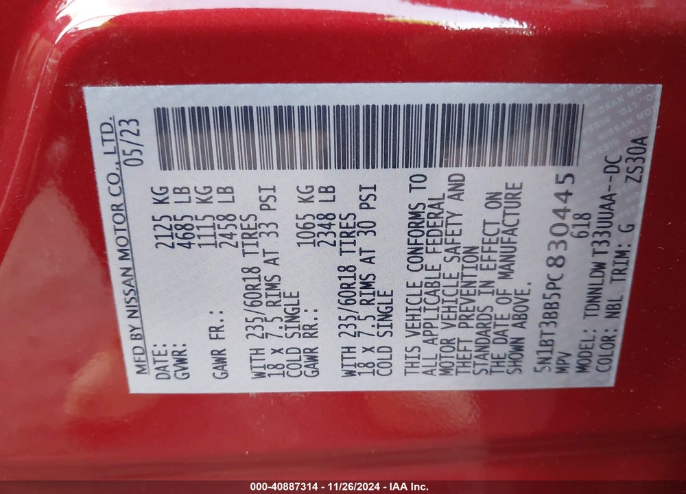 2023 NISSAN ROGUE SV INTELLIGENT AWD VIN: 5N1BT3BB5PC830445