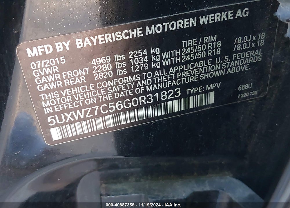 2016 BMW X3 VIN: 5UXWZ7C56G0R31823