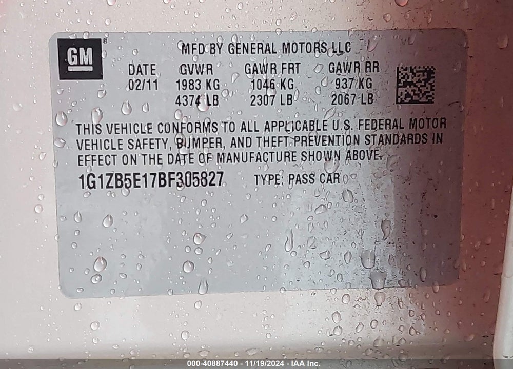 2011 CHEVROLET MALIBU LS VIN: 1G1ZB5E17BF305827