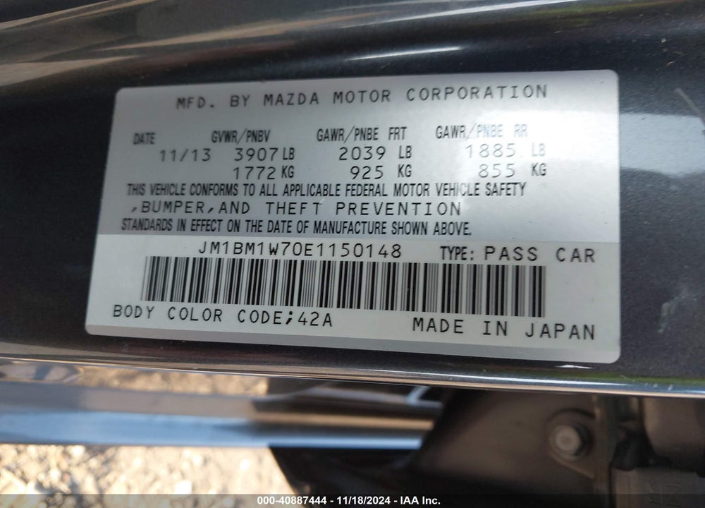 2014 MAZDA 3 I GRAND TOURING VIN: JM1BM1W70E1150148