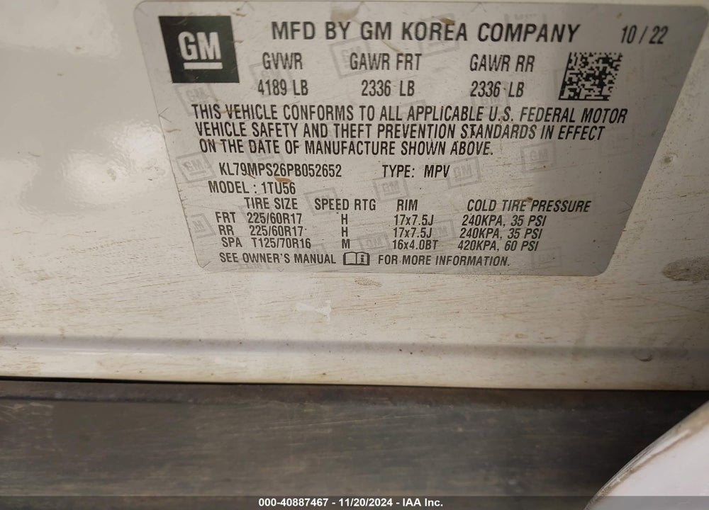 2023 CHEVROLET TRAILBLAZER FWD LT VIN: KL79MPS26PB052652