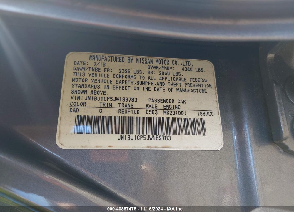 2018 NISSAN ROGUE SPORT SV VIN: JN1BJ1CP5JW189783