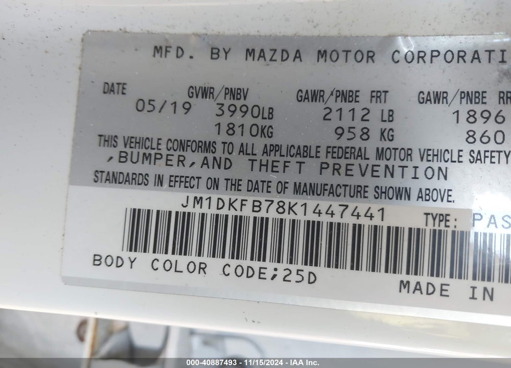 2019 MAZDA CX-3 SPORT VIN: JM1DKFB78K1447441