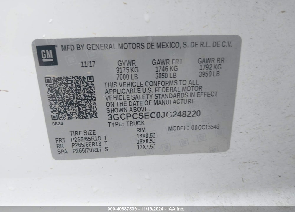 2018 CHEVROLET SILVERADO 1500 VIN: 3GCPCSEC0JG248220