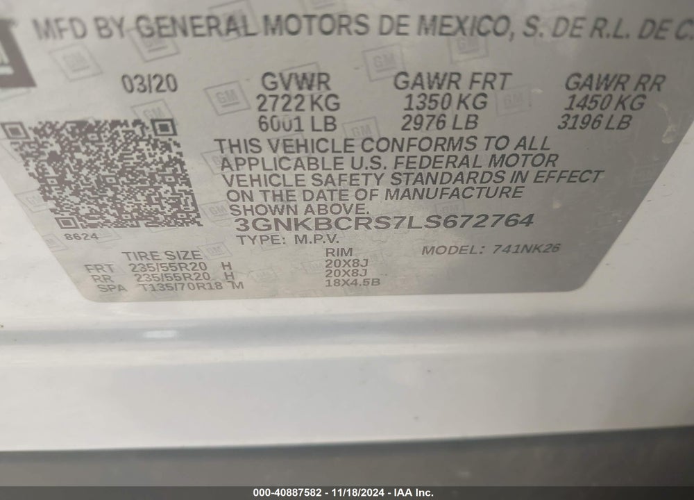2020 CHEVROLET BLAZER FWD 2LT VIN: 3GNKBCRS7LS672764