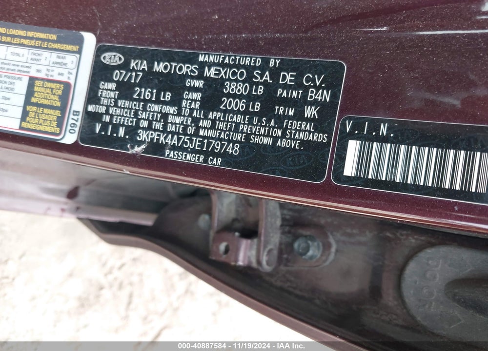 2018 KIA FORTE LX VIN: 3KPFK4A75JE179748