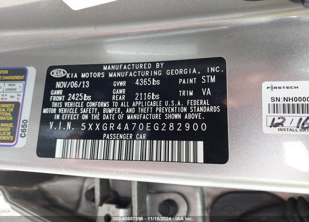 2014 KIA OPTIMA SX VIN: 5XXGR4A70EG282900